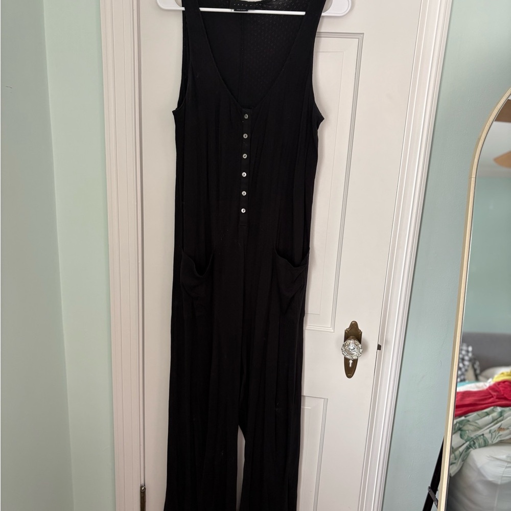 Hatch Black Button-Front Jumpsuit